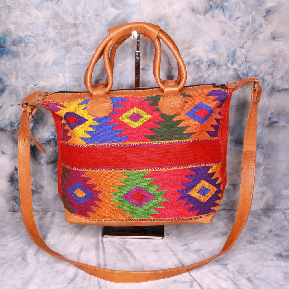 Vintage Multicolor Geometric Shoulder Bag